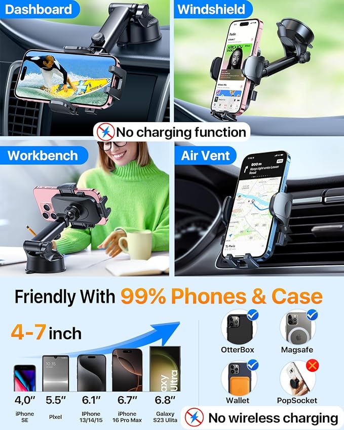 HTU 2025 Upgraded Car Phone Holder 【Safety Certs & No Smell】 Cell Phone Holder - Image 5