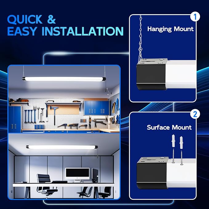 hykolity 120W LED Shop Light Linkable, 5000K 4FT Black Utility Shop Lights - Image 3