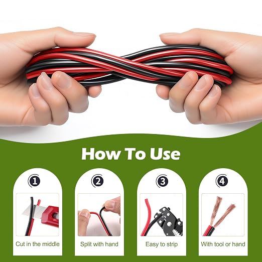 10 Gauge Wire 50FT, 10AWG Red Black Electrical Wire LED Strips Extension Cord - Image 4