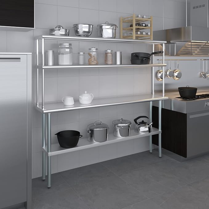 Amgood Stainless Steel Work Table Double Tier Overshelf | NSF - Image 6