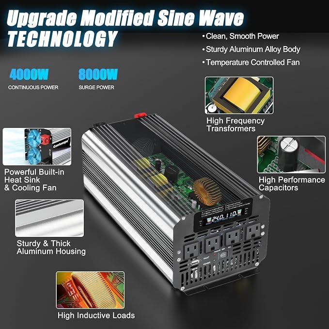 4000 Watt Power Inverter, Car Inverter 24V DC to 110V/120V AC Converter - Image 5
