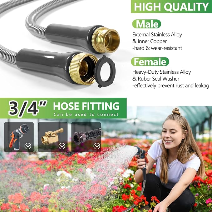 Lightweight Stainless Steel Garden Hose 25Ft – Kinkless Flexible Metal Water - Image 3