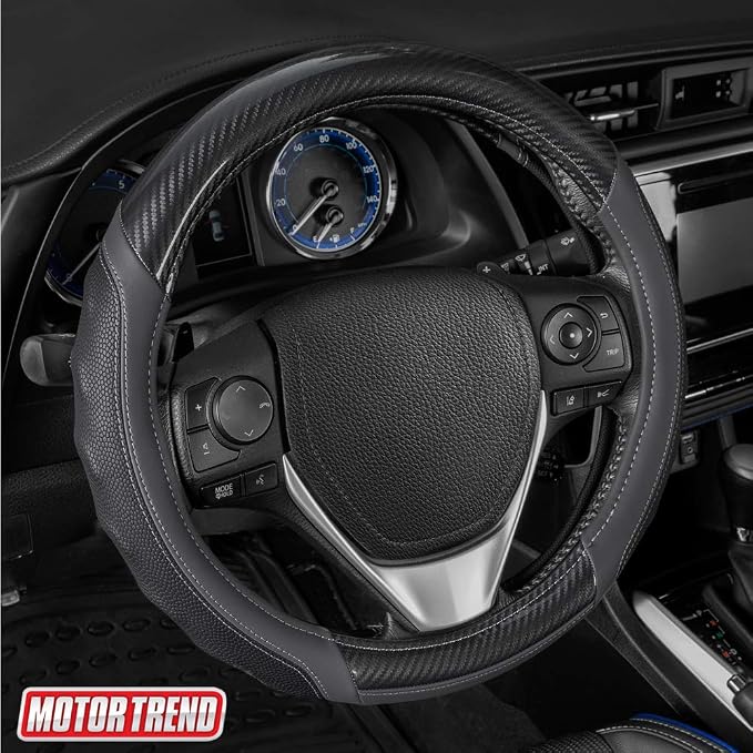 Motor Trend UltraSport Gray Carbon Fiber Steering Wheel Cover, Standard 15 inch by MotorTrend