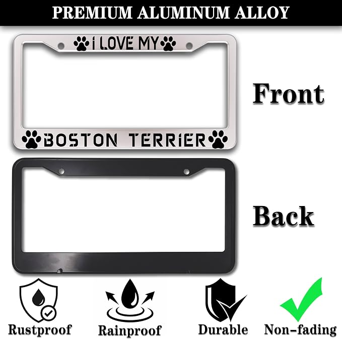 License Plate Holder Black and White License Plate Frames I Love My Boston - Image 3