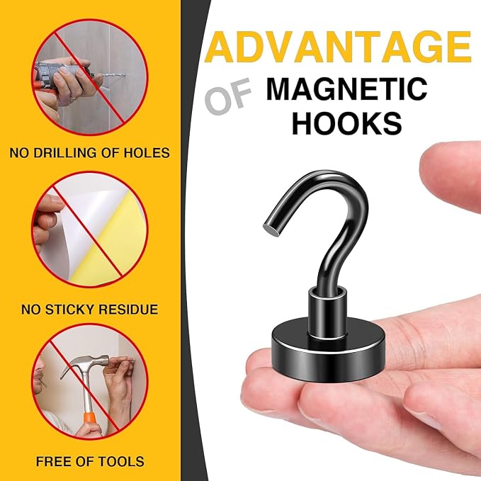 DIYMAG Black Magnetic Hooks, 50 LB Heavy Duty Strong Magnets - Image 5