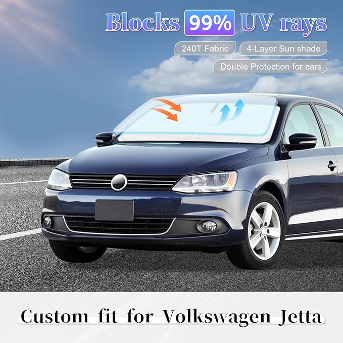Sun Shade Sunshade for Volkswagen Jetta Windshield Cover, 4-Layer Front Window - Image 2