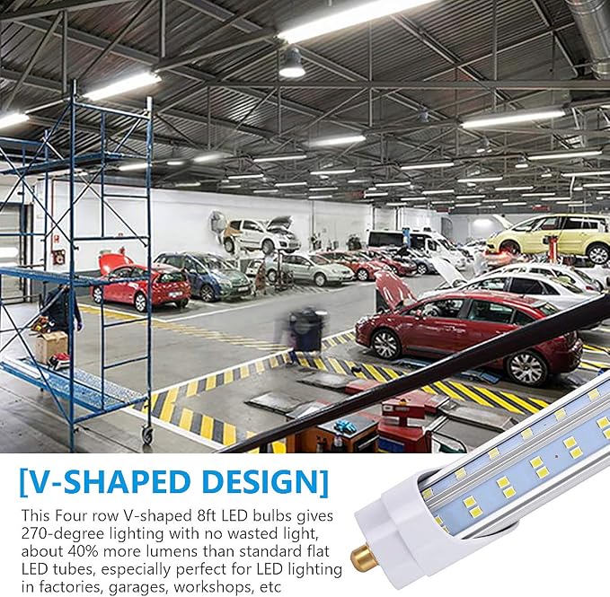 4 Pack, 120W 8ft Led Bulbs, 19500lm 6000k 8' Led Bulb, V Shaped Clear Cover T8 - Image 5