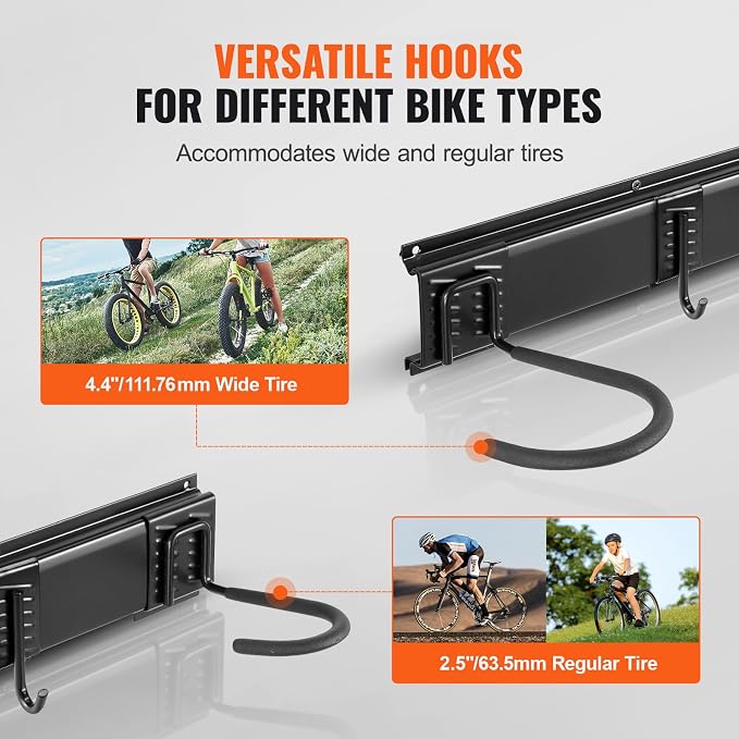 VEVOR Bike Storage Rack, 6 Bike Racks and 5 Helmets Hooks, Wall Mount Bike - Image 4