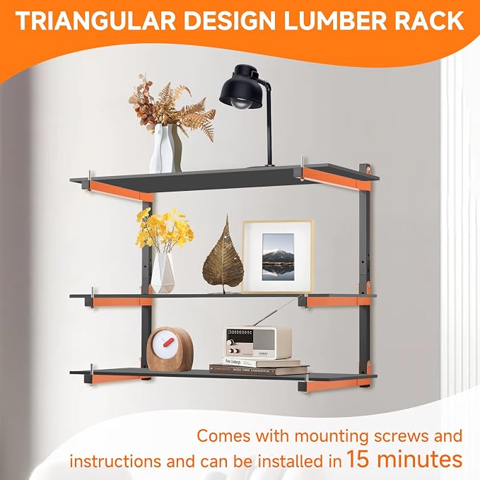 6 Pack Lumber Rack Wall Mount, Heavy Duty Wood Storage Racks, 9-Level System - Image 5