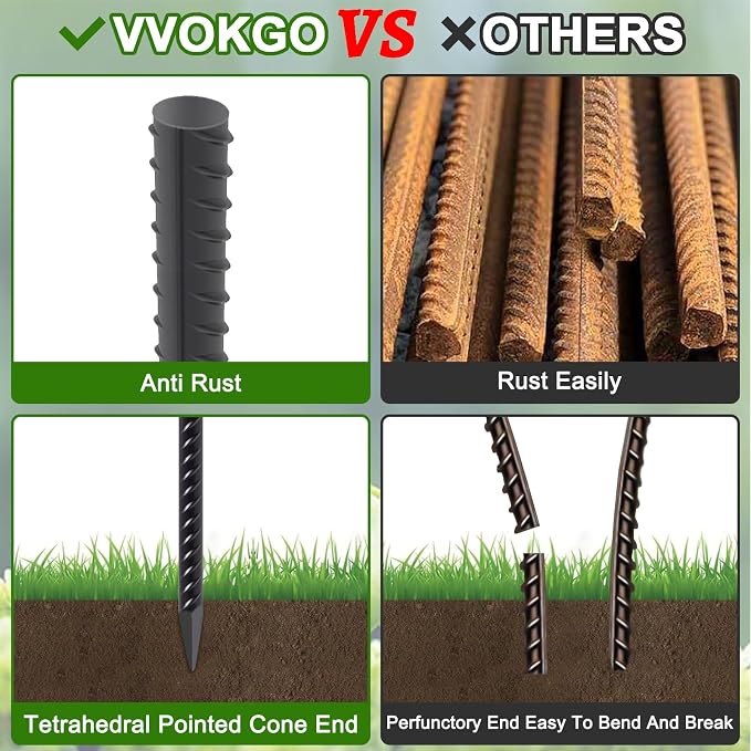 VVOKGO Rebar Stakes 15 Inches Ground Concrete Form Stakes, 3/8" Diameter - Image 5