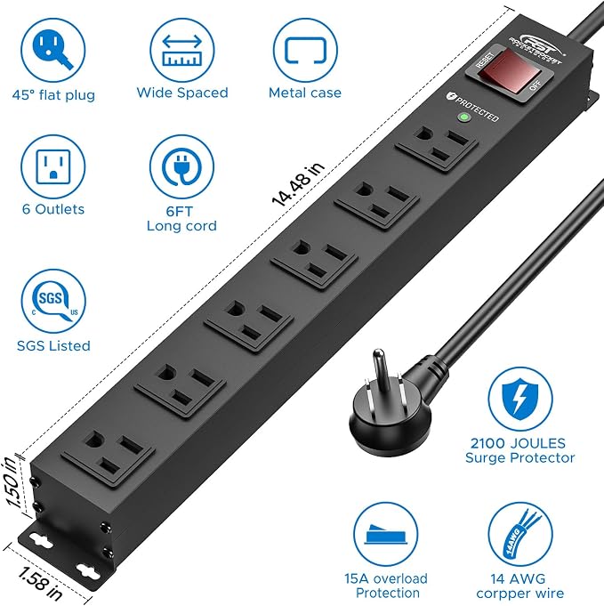 CRST 6 Outlet Heavy Duty Power Strip - Image 2