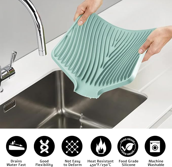 Silicone Dish Drying Mat for Kitchen Counter, Dish Drying Pad, Non-Slip Drain - Image 5
