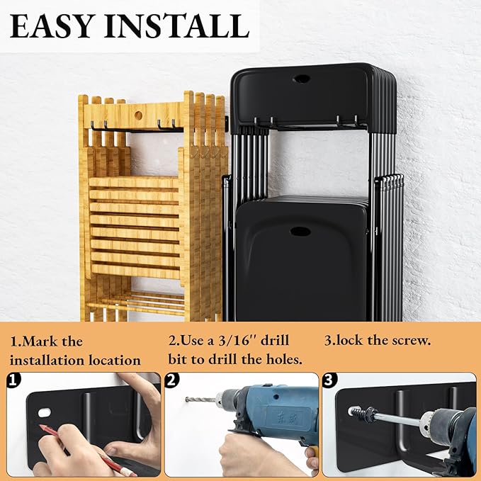 Garage Storage Organization Wall Mount, Heavy Duty Folding Chair Storage - Image 5