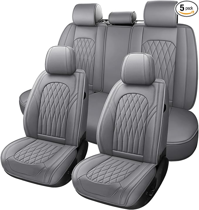 WELLDO Car Seat Covers Full Set, Faux Leather Seat Covers by WELLDO