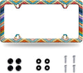 Boho License Plate Frame Colorful Stripe License Plate Stainless Steel Funny by GORSNKYE