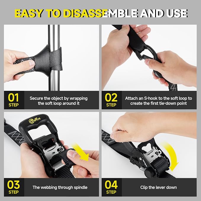 4Pcs Ratchet Strap Tie Down Kit | 1.6”x 10FT Heavy Duty Ratchet Straps - Image 6
