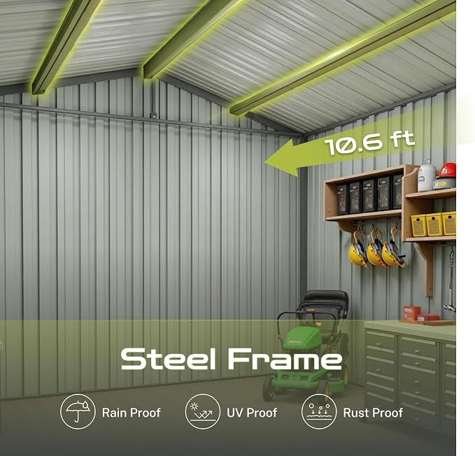 11.2' x 10.6' XL Outdoor Storage Shed, Sturdy Metal Building w/Windows & - Image 3