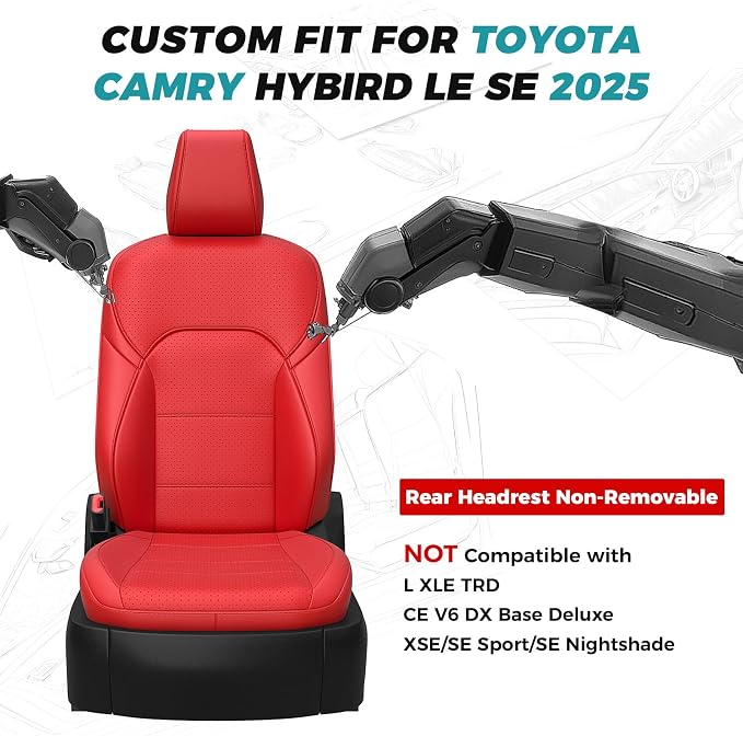 Leather Seat Covers for Toyota Camry 2025 LE SE Hybrid - Image 2