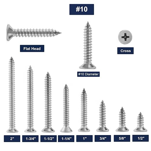 #10 x 1-3/4" Wood Screw 100Pcs 18-8 Stainless Steel Screws Flat Head Phillips - Image 3