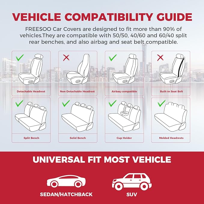 FREESOO Car Seat Covers Full Set, Waterproof Automotive Seat Covers, Leather - Image 6