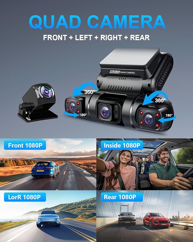 PRUVEEO 360 Degree View 4 Channel Dash Cam Front and Rear Inside Left Right - Image 3
