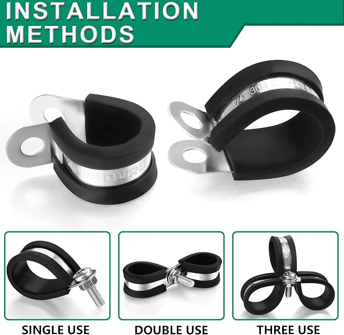 15pcs 1-1/4 Inch Stainless Steel Cable Clamps, Rubber Coated Cushioned - Image 4