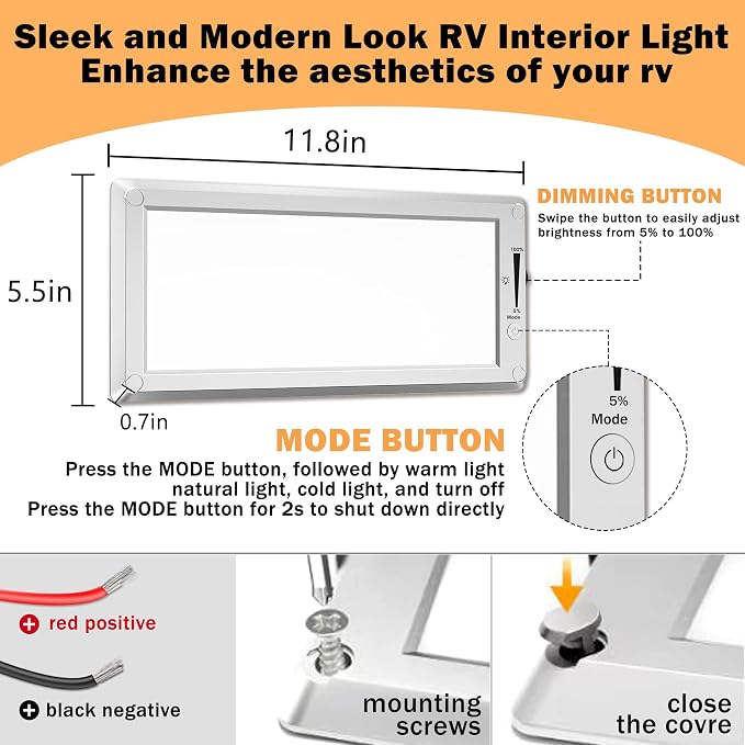 2 Pack RV Lights Interior, 3 Color RV LED Super Bright Fixture, 12V RV Ceiling - Image 2