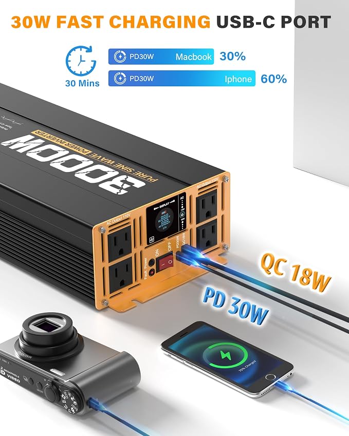 3000W Pure Sine Wave Inverter 24V DC to 110V 120V AC Converter - Image 4