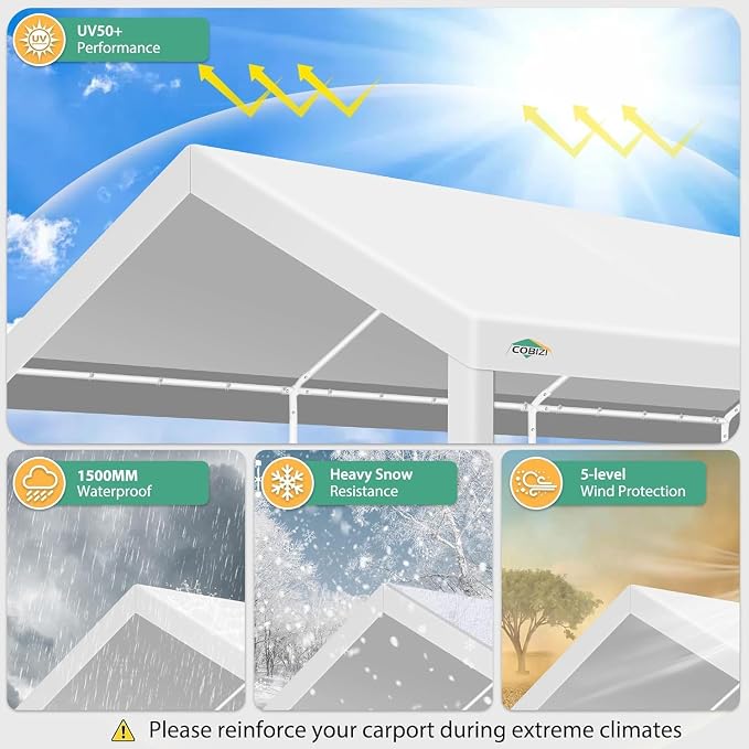 COBIZI Carport 12x20ft Heavy Duty Portable Garage, 2.0 Powder Coated Frame - Image 4