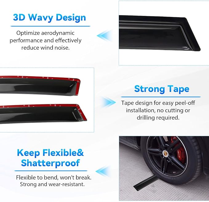 4pcs Front+Rear Smoke Tint Sun/Rain Guard Outside Mount Tape-On Vent Window - Image 4