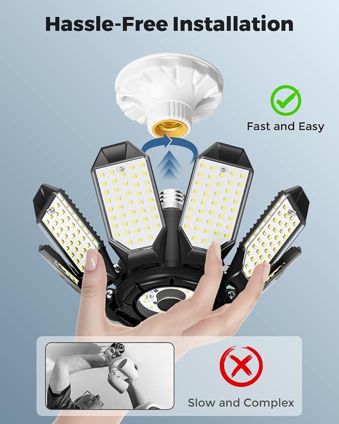 Adiding LED Garage Ceiling Lights 56000Lm 4 Pack w/ 8 Adjustable Panels - Image 4