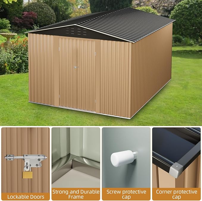 8X12FT Outdoor Metal Storage Shed, Lockable Weatherproof Garden Shed - Image 5