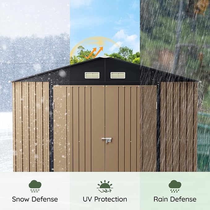 10x12 FT Outdoor Metal Storage Shed, Double Swing Doors, 2 Clear Windows - Image 6