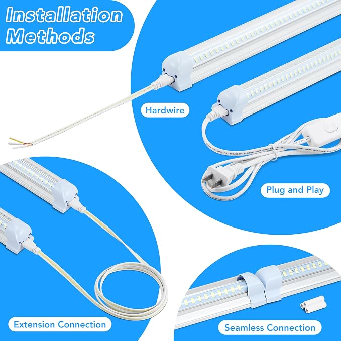 10 Pack 8FT T8 LED Shop Lights, 120W Integrated Tube Light, 19200LM 6000-6500K - Image 3