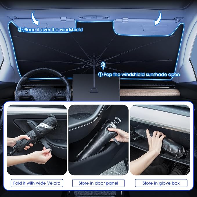 helloleiboo Foldable Car Windshield Sun Shade Umbrella 360°Rotating - Image 5