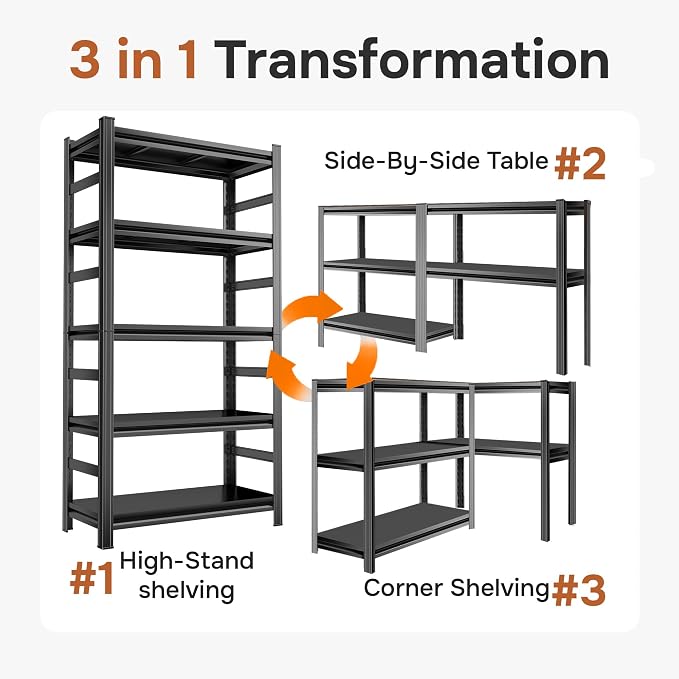 40" W Metal Garage Shelving Unit 3500LBS Metal Storage Shelves 5 Tier - Image 6