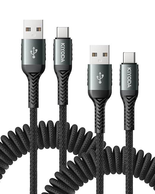 USB A to USB C Cable 3FT/6FT, Coiled USB C Cable by KIYODA