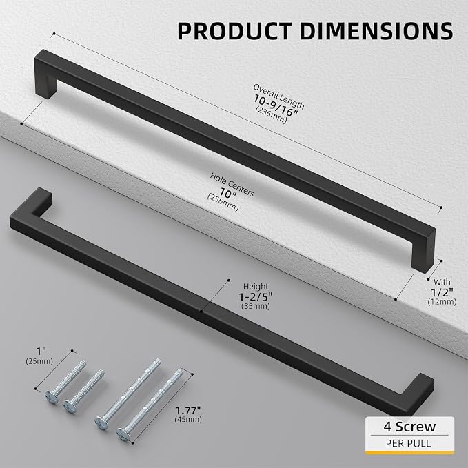 goldenwarm 100 Pack 10 Inch Black Cabinet Handles Matte Black Drawer Pulls - Image 2