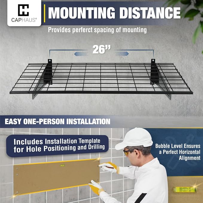 CAPHAUS 2-Pack Garage Shelving Wall Mounted 36x18 Inch, Heavy Duty Metal Wall - Image 6