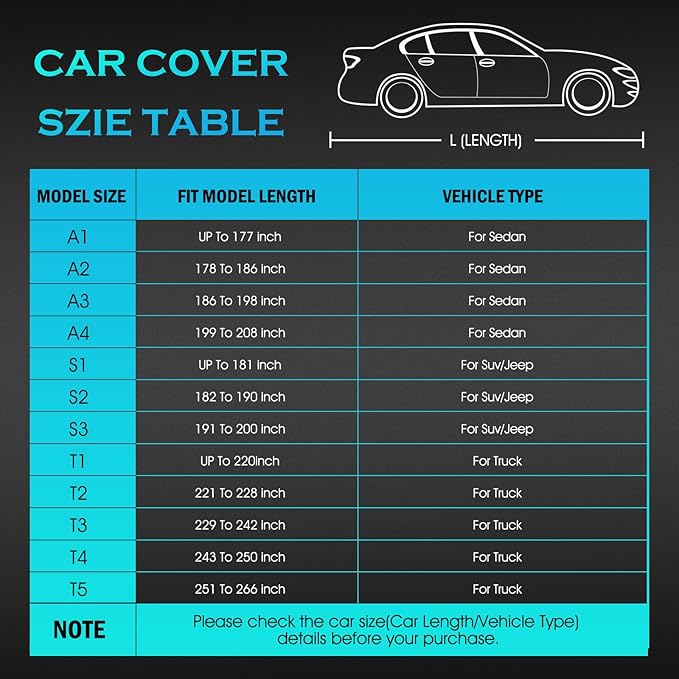 Car Cover Waterproof All Weather Full Exterior Covers w/Zipper, Size A1 - Image 6