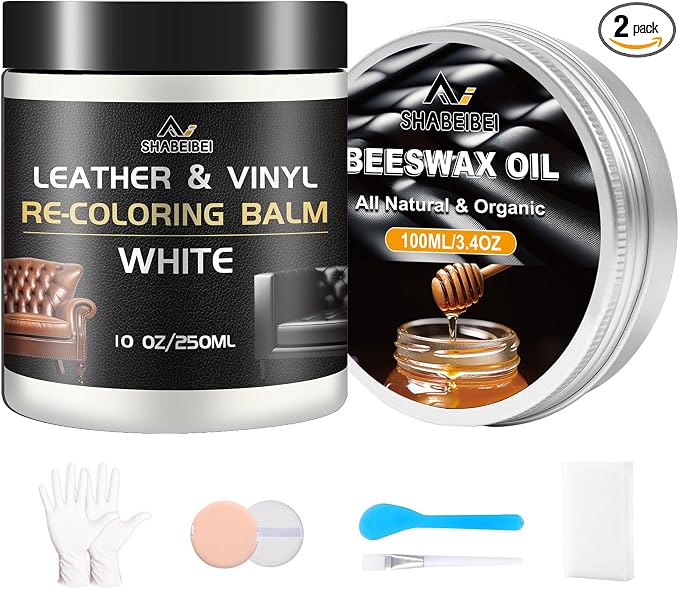 Leather Repair Kit Recoloring Balm Cleaner Conditioner Waterproof Beeswax Oil by SHABEIBEI