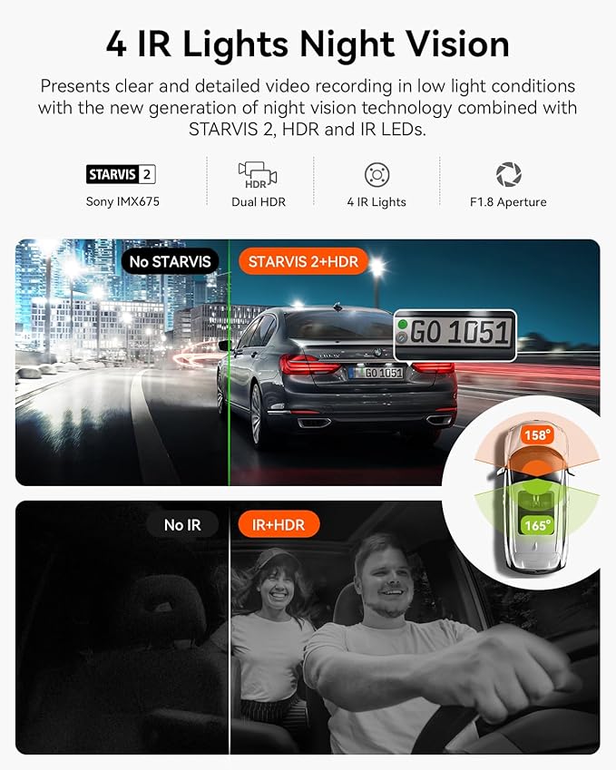 Vantrue N2X 2.7K Uber Dash Cam Front and Inside, 5G WiFi Dual Dash Camera - Image 3