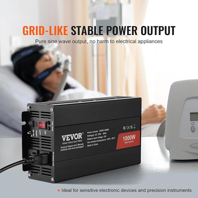 VEVOR 1000W Pure Sine Wave Inverter, DC 12V to AC 120V Power Inverter - Image 3