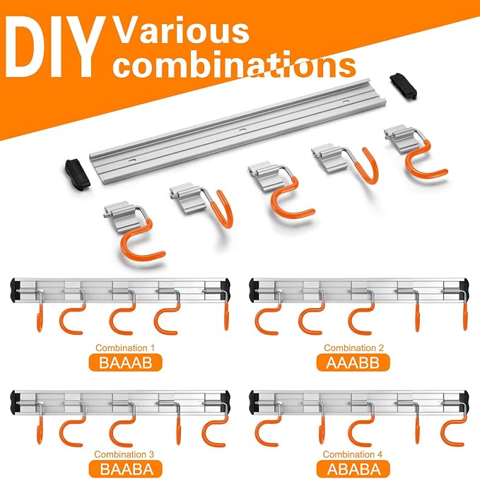 34.5'' Aluminum Alloy Garage Tool Organizer Hooks, Broom Holder Wall Mount - Image 4