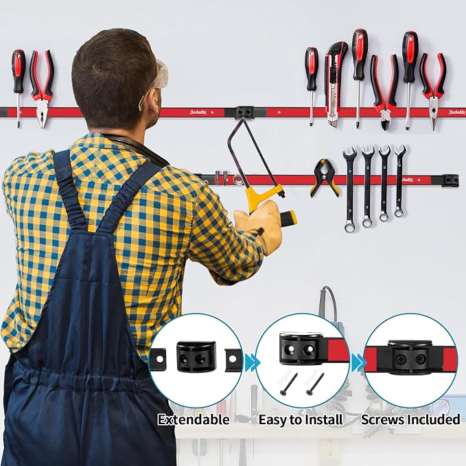 6 Pieces 18" Magnetic Tool Holder Strip, Metal Tool Organizer Rack - Image 3
