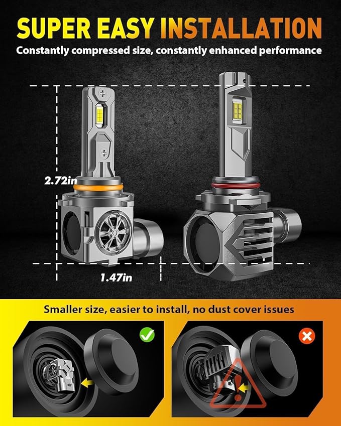 Upgraded H11/H9 LED Bulbs, 000LM 12X Super Brighter, 6500K Cool White, 1:1 Mini - Image 4