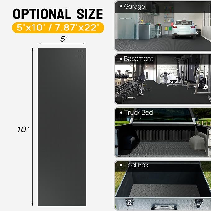 TUFFIOM 5 x 10 FT Garage Floor Mat, Thickened Diamond Plate PVC Garage Mats - Image 6