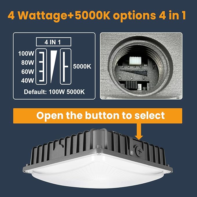 LED Canopy Light 100W, 40/60/80/100W Selectable, 5000K 15000Lumens Commercial - Image 2