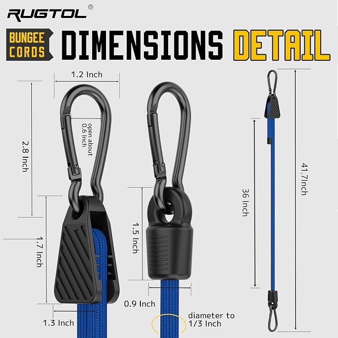 Bungee Cords with Hooks, 36 Inch Blue Adjustable Bungee Cords with Carabiner - Image 5