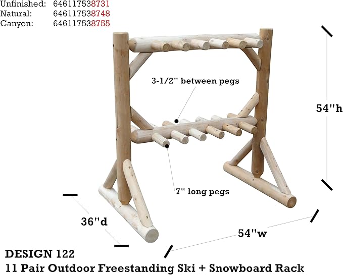 11-Place Freestanding Log Ski Rack Holder, Indoor & Outdoor Snowboard Racks - Image 3